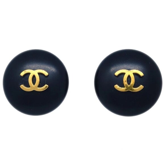 Chanel Black Button Earrings Clip-On 95P 191857 - Picture 1 of 4